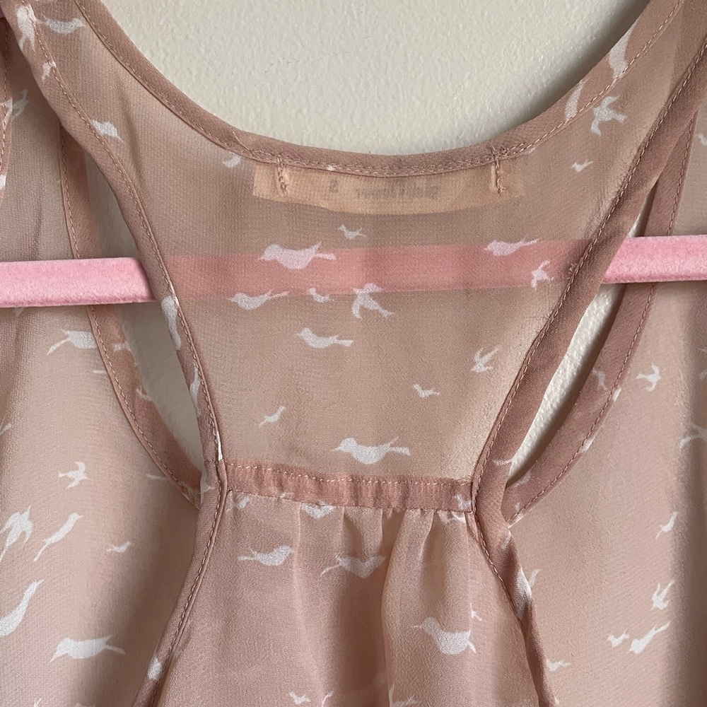 Bird Patterned Sheer Pink Racerback Tank Wallflower - Picture 4 of 7